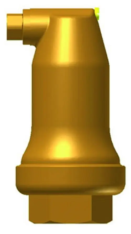 Goldfarbener Schnellentlüfter mit runder Form und seitlichem Anschluss, hergestellt von IMI Hydronic Engineering.